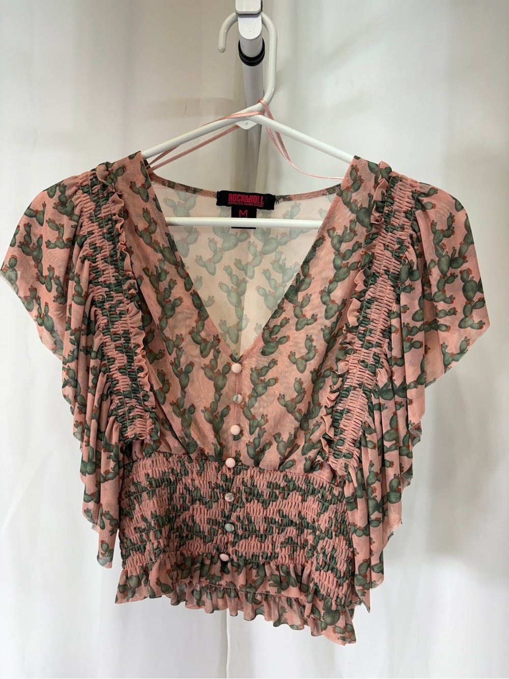 Rocawear Pink Cactus-Print Ruffle Button-Front Blouse 3224